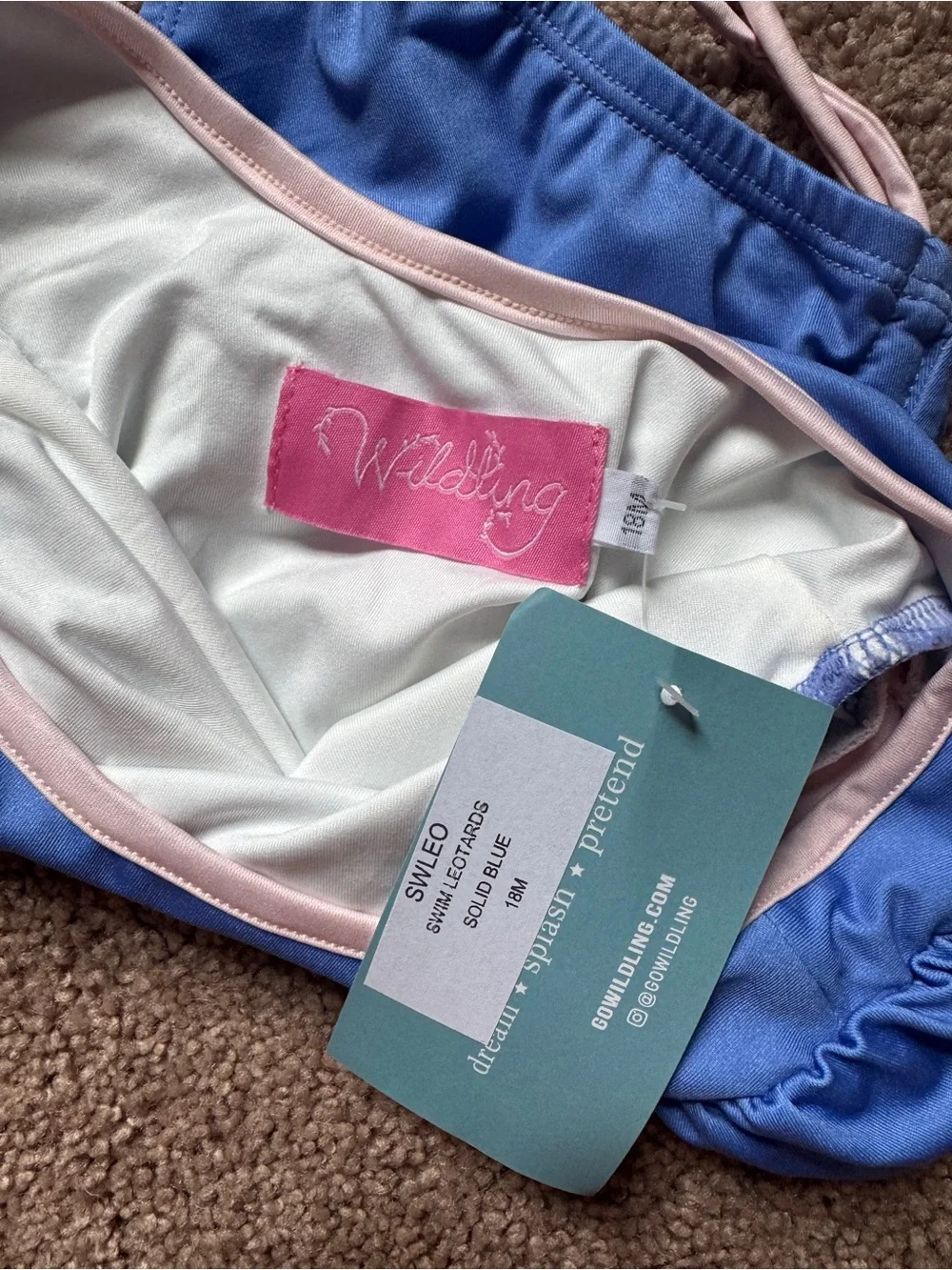 Well Dressed Wolf - Wildling - Blue Kids One-Piece Swimsuit with Pink Trim